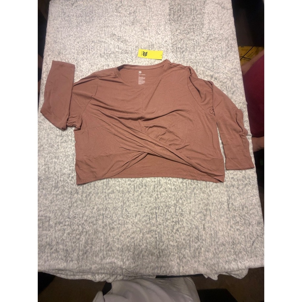 All in‎ Motion Mauve Twist Front Long Sleeve Cropped Shirt Top Size 2X NWT
